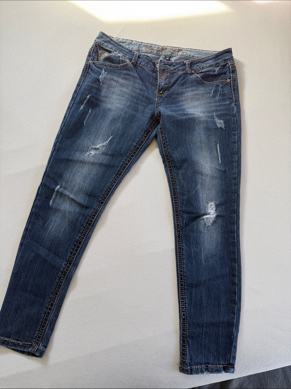 Vanilla Star Dark Blue Distressed Skinny Jeans